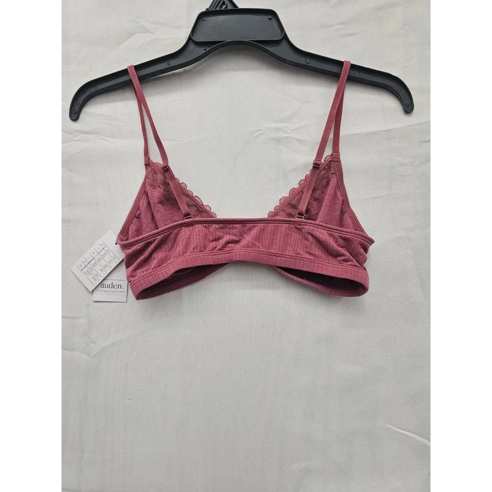Auden Unlined Triangle‎ Bralette Burgundy Ribbed Lace Trim Small E7LLRM New